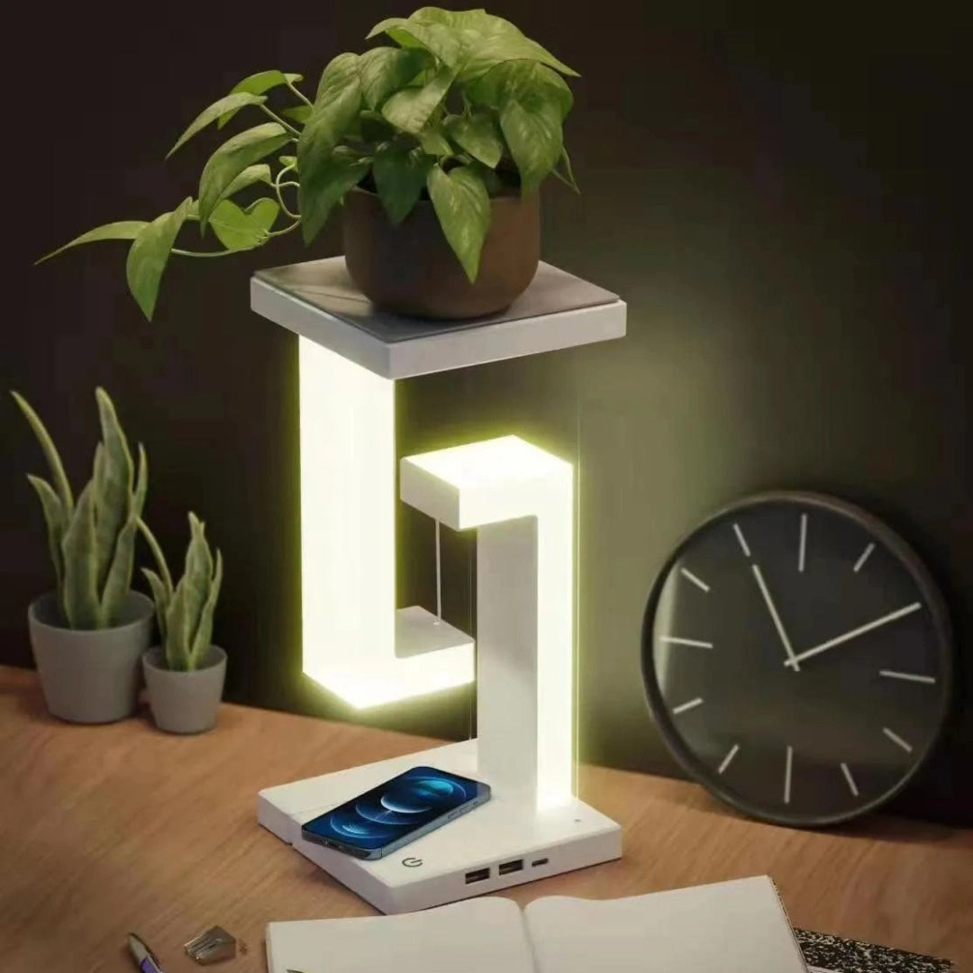 Plovoucí magnetická LED stolní lampa — bezdrátové nabíjení, dotykové stmívání