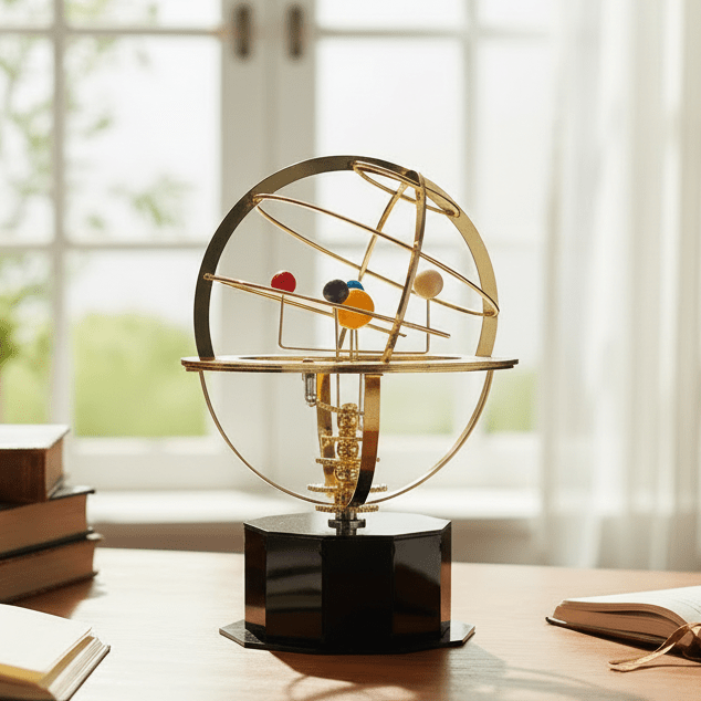 Modèle sculptural du système solaire à neuf planètes en laiton Astronix