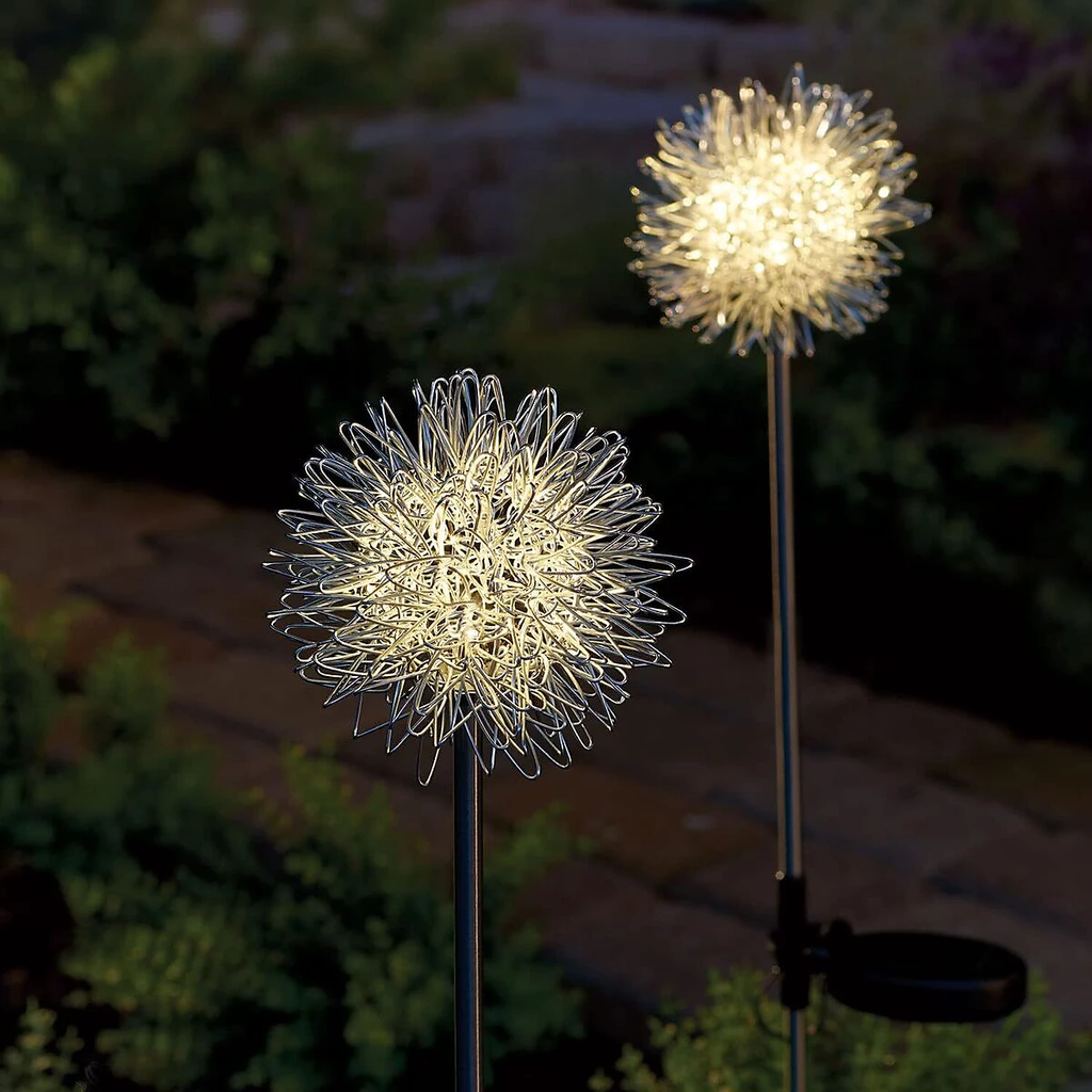 Lampada di design Euroselle Solar Dandelion, LED bianco caldo, bianca e multicolore, in acciaio inossidabile IP65