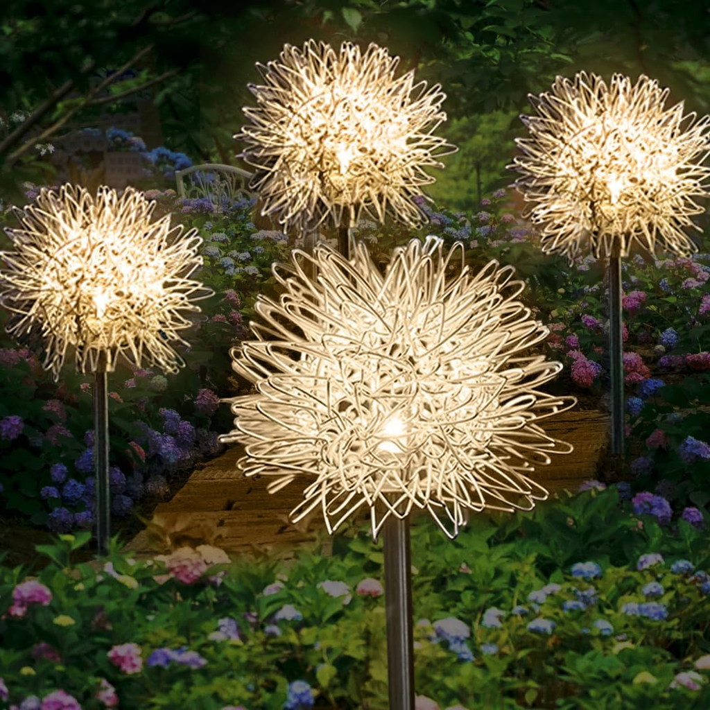 Lampada di design Euroselle Solar Dandelion, LED bianco caldo, bianca e multicolore, in acciaio inossidabile IP65
