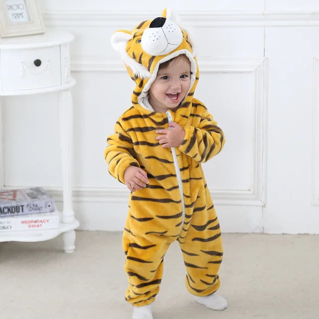 Baby-Schlafanzug mit Reißverschluss und Kapuze, Kostümdesign mit Tierfigur für Jungen und Mädchen | weiche Loungewear aus Baumwoll-Polyester-Mischgewebe, Schlafanzug für Babys 0-