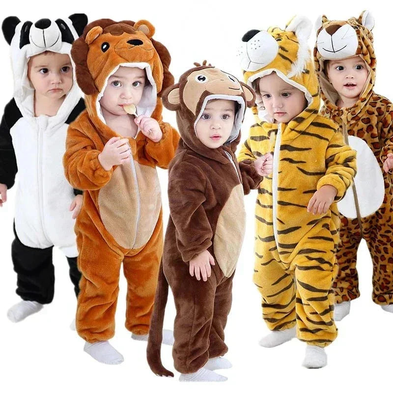 Baby-Schlafanzug mit Reißverschluss und Kapuze, Kostümdesign mit Tierfigur für Jungen und Mädchen | weiche Loungewear aus Baumwoll-Polyester-Mischgewebe, Schlafanzug für Babys 0-