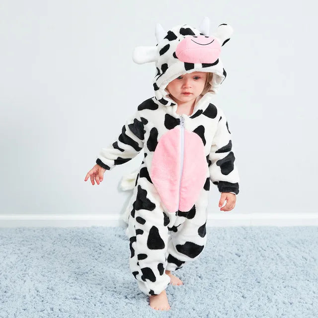Baby-Schlafanzug mit Reißverschluss und Kapuze, Kostümdesign mit Tierfigur für Jungen und Mädchen | weiche Loungewear aus Baumwoll-Polyester-Mischgewebe, Schlafanzug für Babys 0-