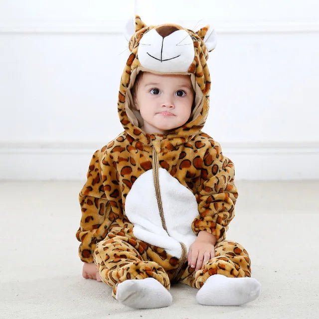 Baby-Schlafanzug mit Reißverschluss und Kapuze, Kostümdesign mit Tierfigur für Jungen und Mädchen | weiche Loungewear aus Baumwoll-Polyester-Mischgewebe, Schlafanzug für Babys 0-