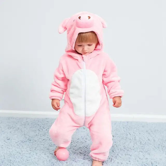 Baby-Schlafanzug mit Reißverschluss und Kapuze, Kostümdesign mit Tierfigur für Jungen und Mädchen | weiche Loungewear aus Baumwoll-Polyester-Mischgewebe, Schlafanzug für Babys 0-