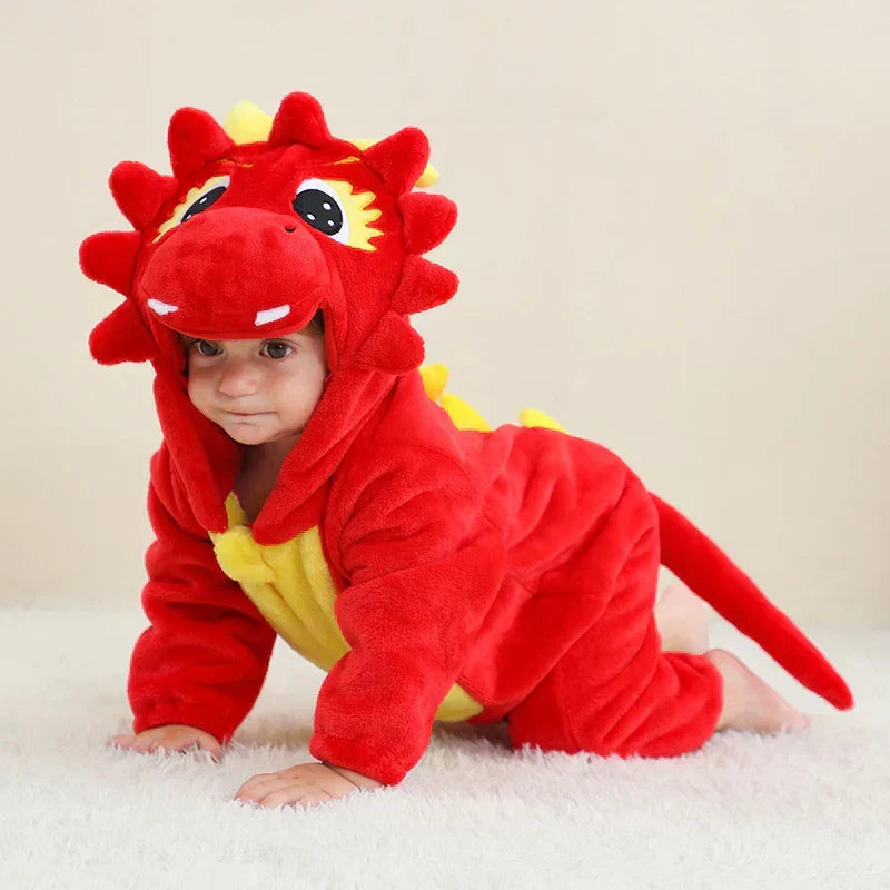 Baby-Schlafanzug mit Reißverschluss und Kapuze, Kostümdesign mit Tierfigur für Jungen und Mädchen | weiche Loungewear aus Baumwoll-Polyester-Mischgewebe, Schlafanzug für Babys 0-