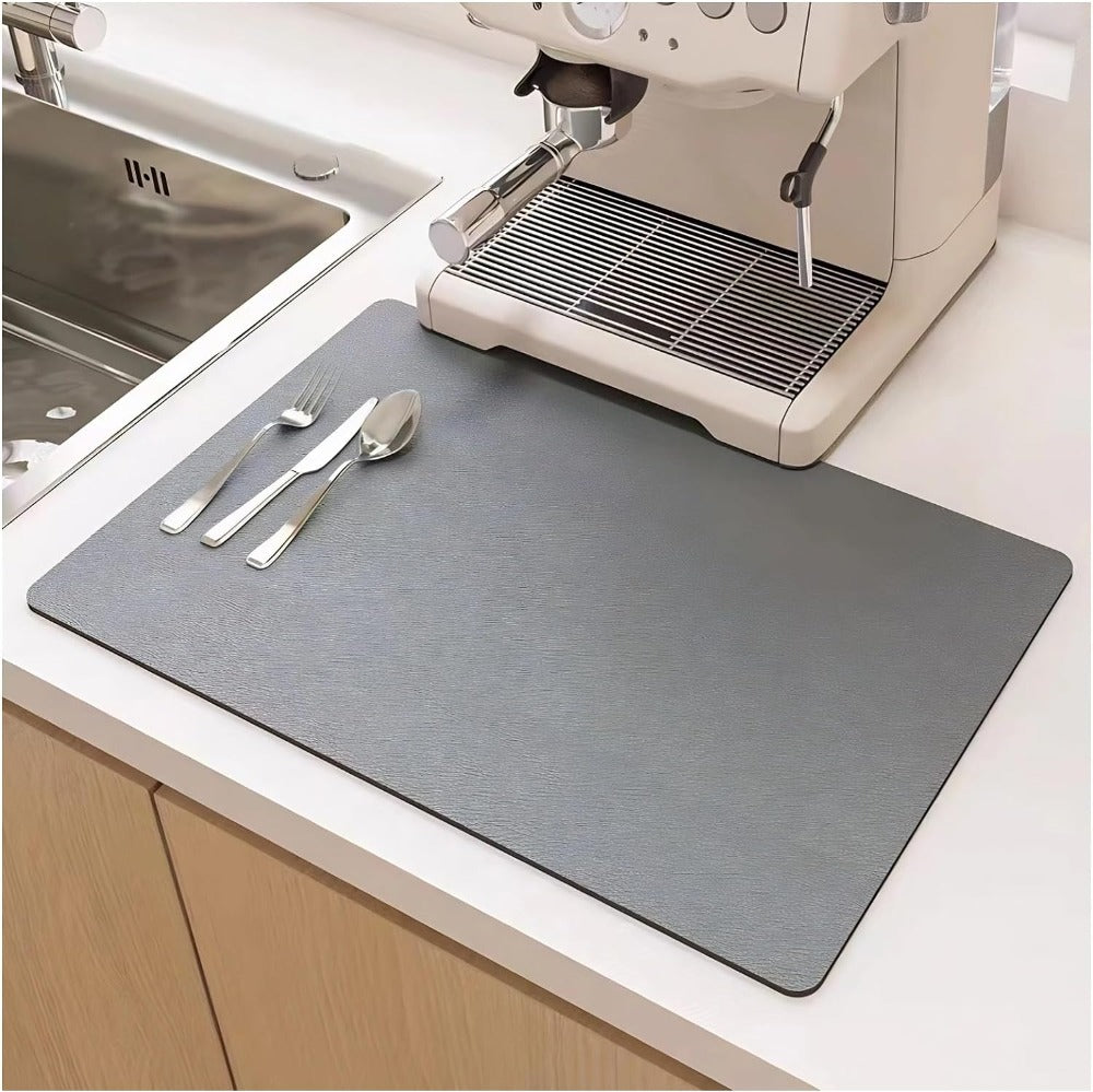 Tapete escorredor de loiça de diatomite cinzento — Superabsorvente, 16x12-Inch