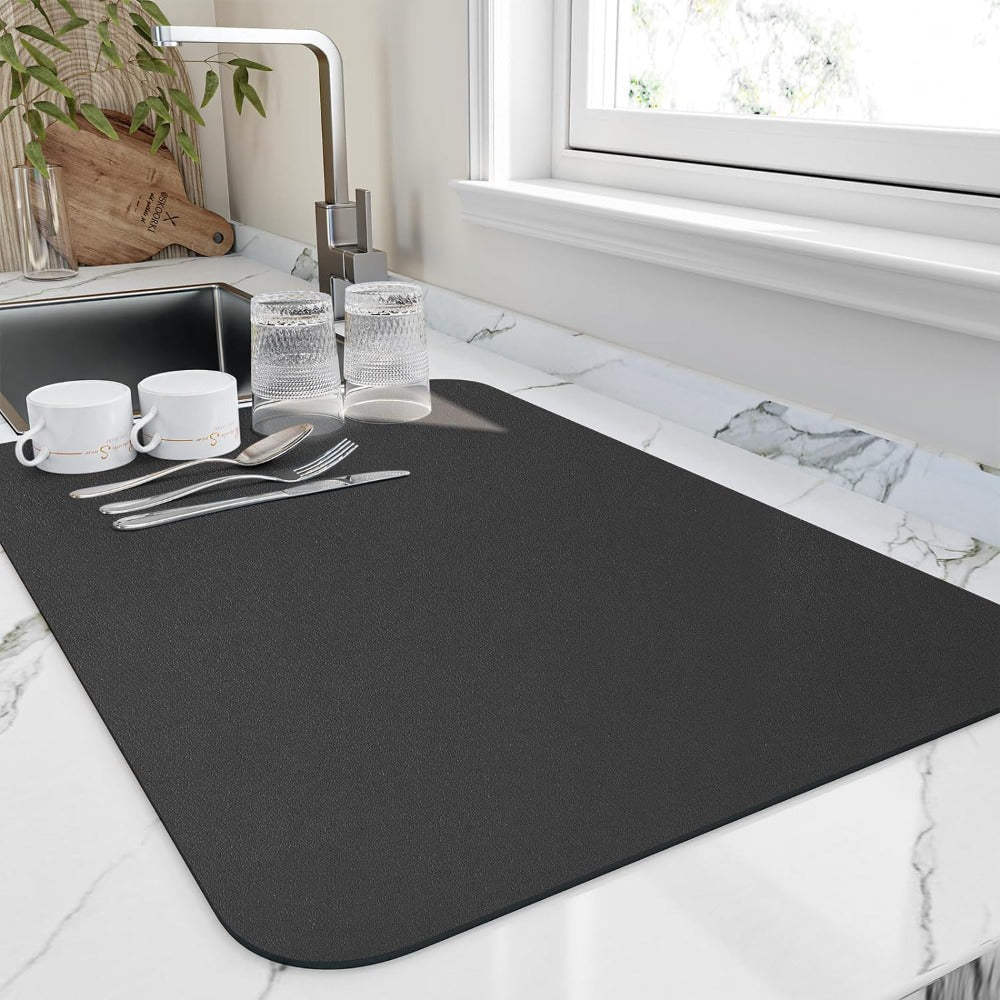 Tapete escorredor de loiça de diatomite cinzento — Superabsorvente, 16x12-Inch