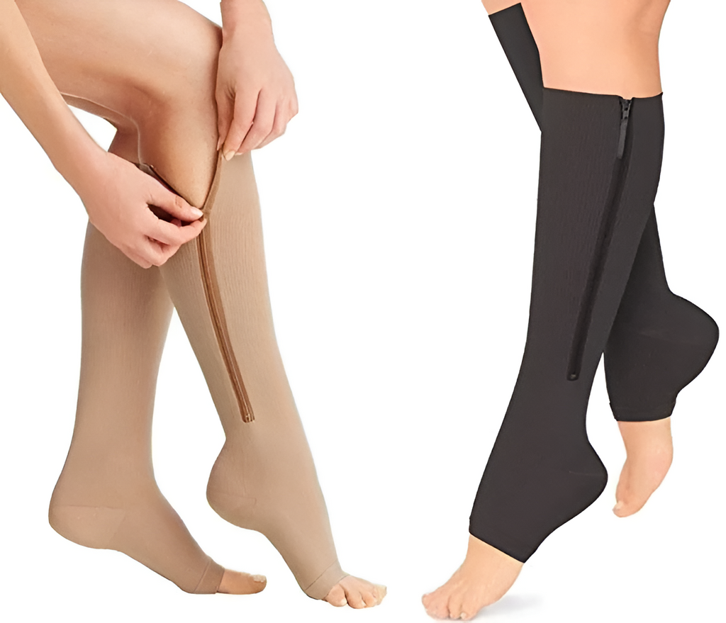Chaussettes de compression zippées 20-30 mmHg — maintien à orteils ouverts