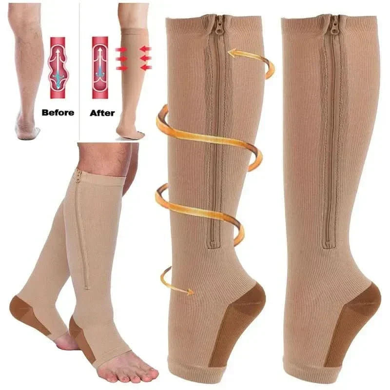 Chaussettes de compression zippées CirculaEase — soutien dégressif de 20–30 mmHg