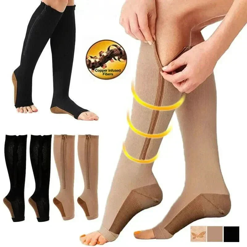 Chaussettes de compression zippées CirculaEase — soutien dégressif de 20–30 mmHg