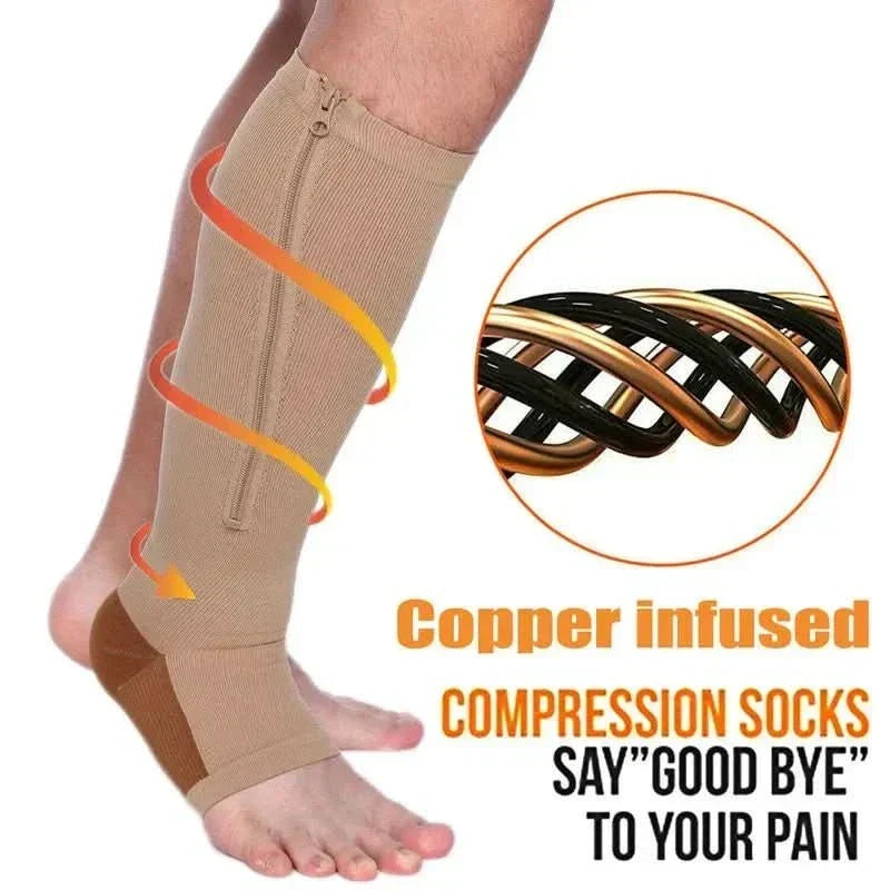 Chaussettes de compression zippées CirculaEase — soutien dégressif de 20–30 mmHg