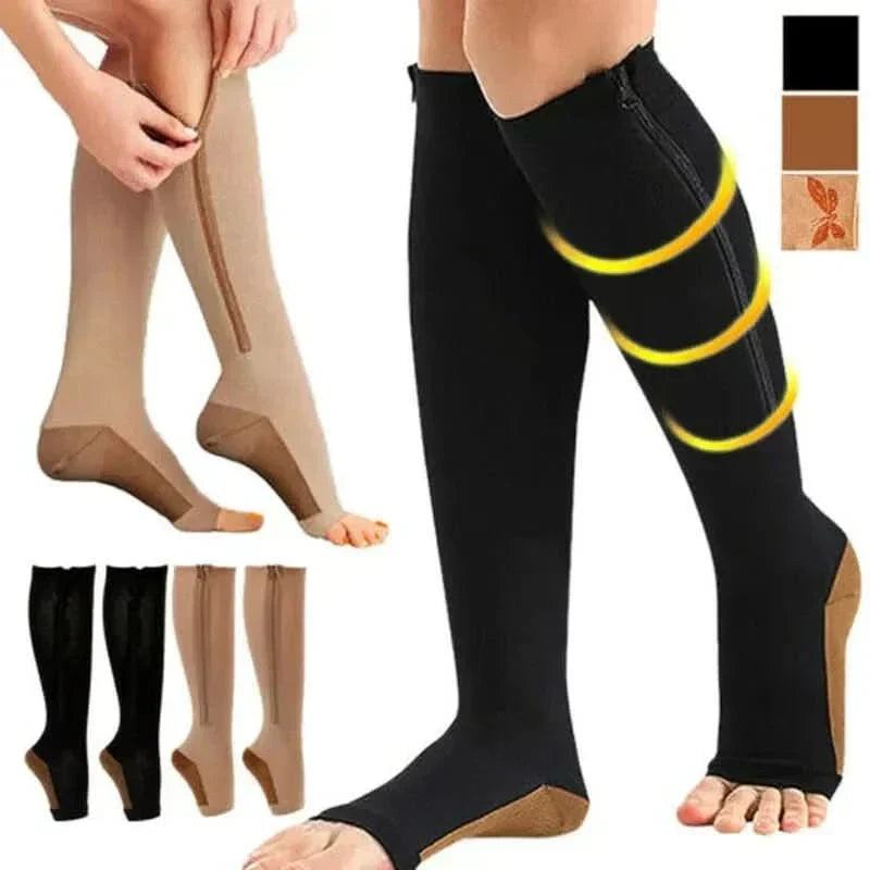 Chaussettes de compression zippées CirculaEase — soutien dégressif de 20–30 mmHg