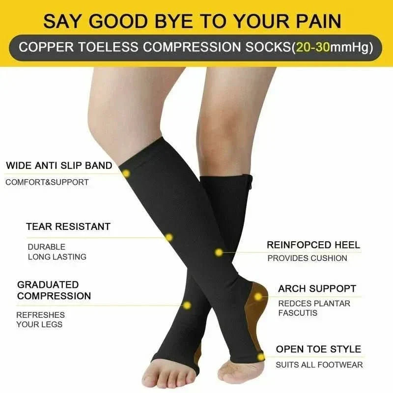 Chaussettes de compression zippées CirculaEase — soutien dégressif de 20–30 mmHg