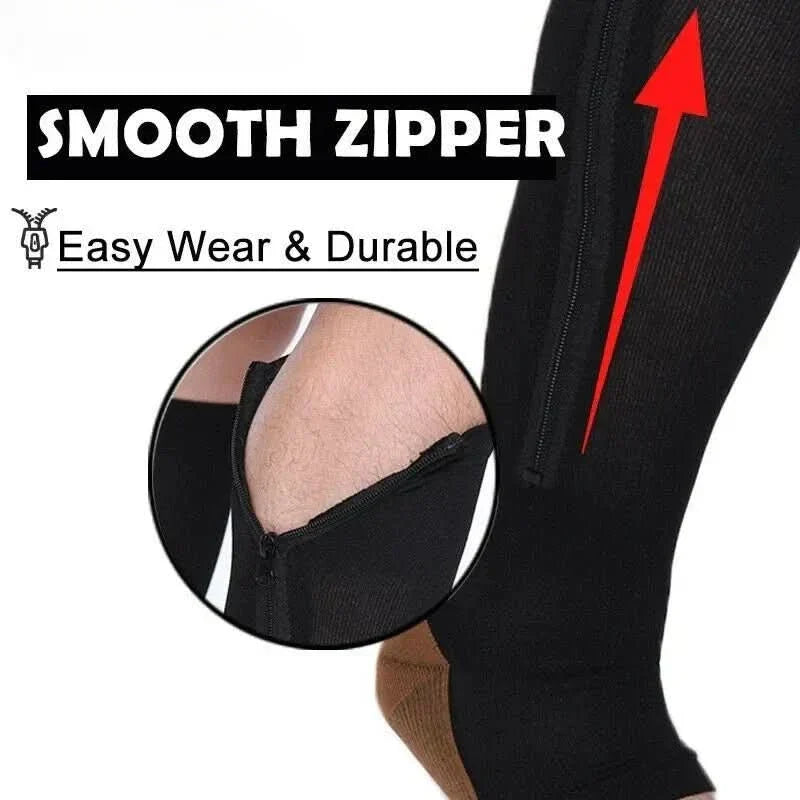 Chaussettes de compression zippées CirculaEase — soutien dégressif de 20–30 mmHg
