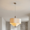 XL pendel med cremefarvet stofskærm i flere lag — Japandi-stil, 58×38 cm