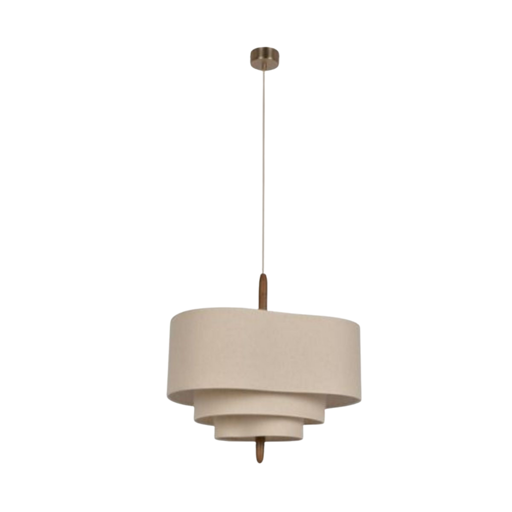XL pendel med cremefarvet stofskærm i flere lag — Japandi-stil, 58×38 cm