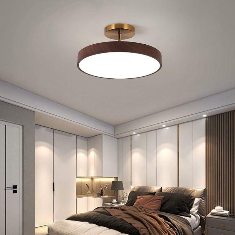 Japandi Round Ceiling Light — Semi Flush Mount, LED Driven, Wood Effect Finish