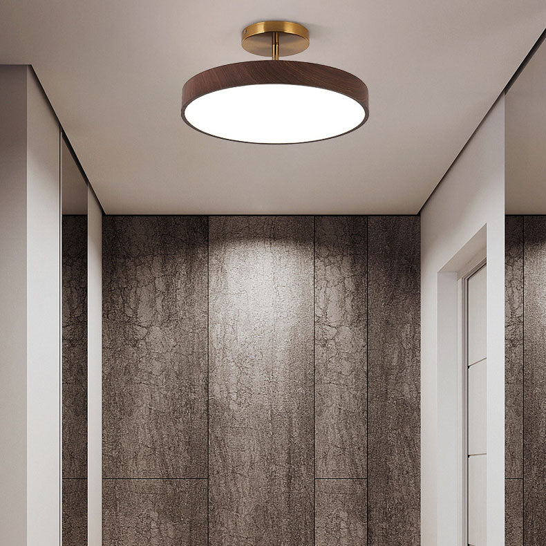 Japandi Round Ceiling Light — Semi Flush Mount, LED Driven, Wood Effect Finish