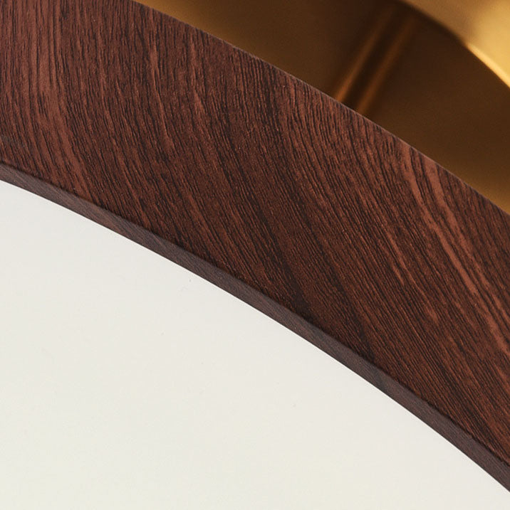 Japandi Round Ceiling Light — Semi Flush Mount, LED Driven, Wood Effect Finish