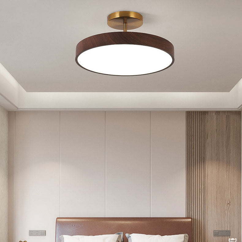 Japandi Round Ceiling Light — Semi Flush Mount, LED Driven, Wood Effect Finish