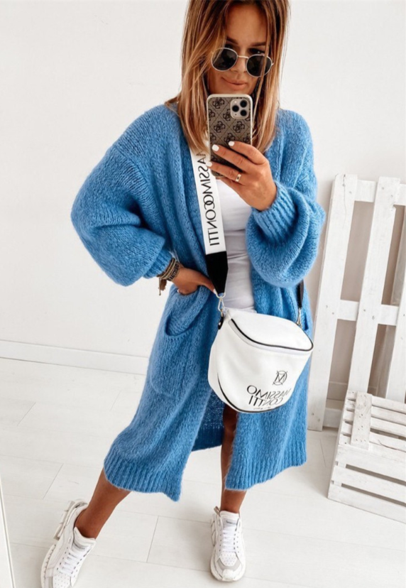 Gilet cardigan léger en maille pour femme — devant ouvert, poches