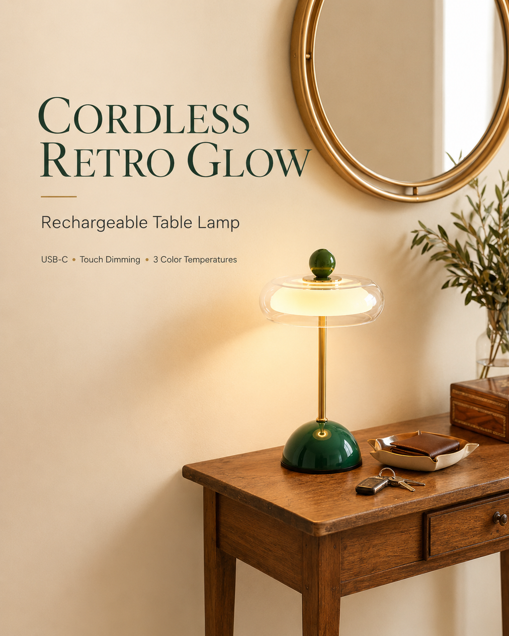 Lampada da scrivania a fungo mid-century — Ricaricabile, regolazione touch, 3 modalità