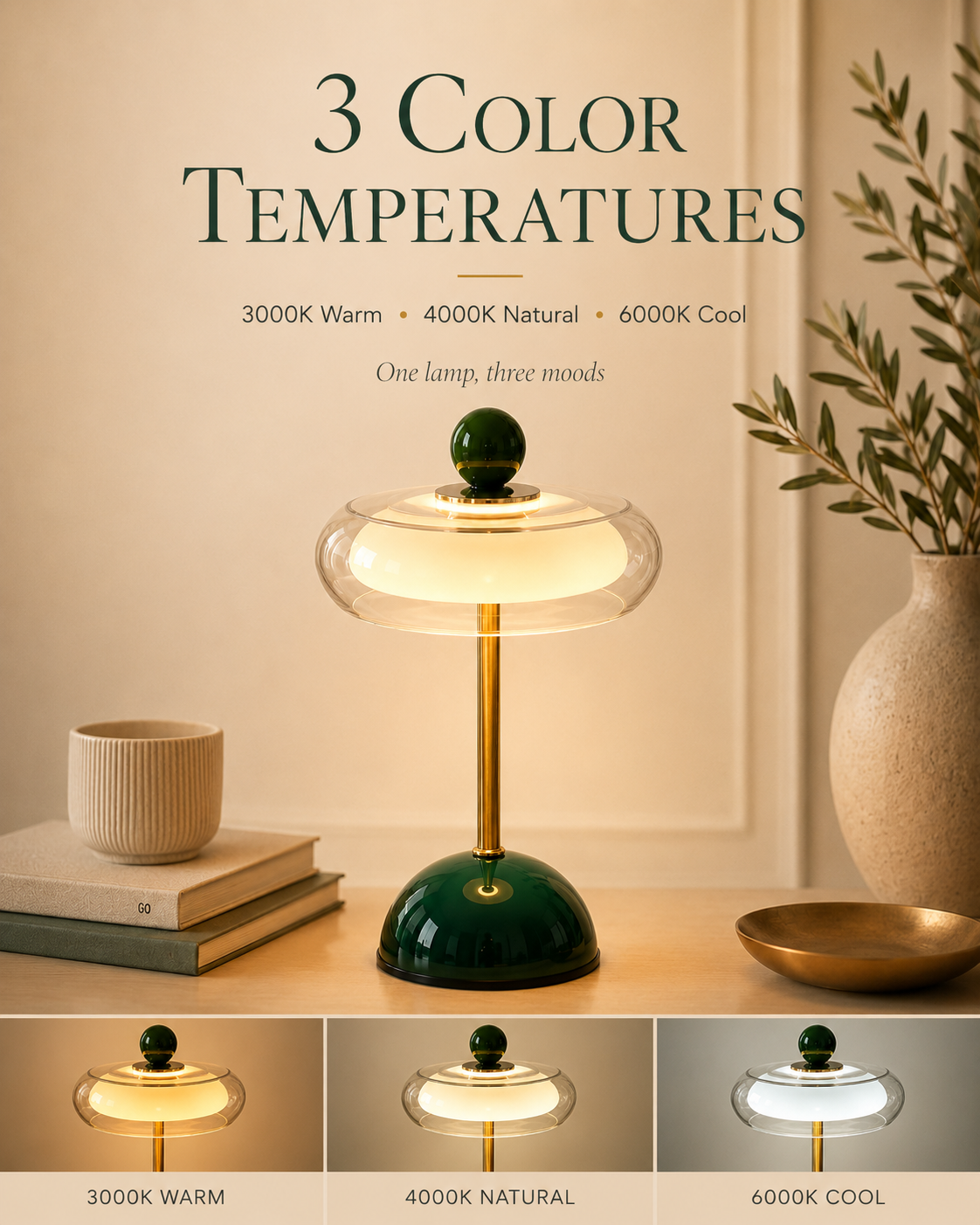 Lampada da scrivania a fungo mid-century — Ricaricabile, regolazione touch, 3 modalità