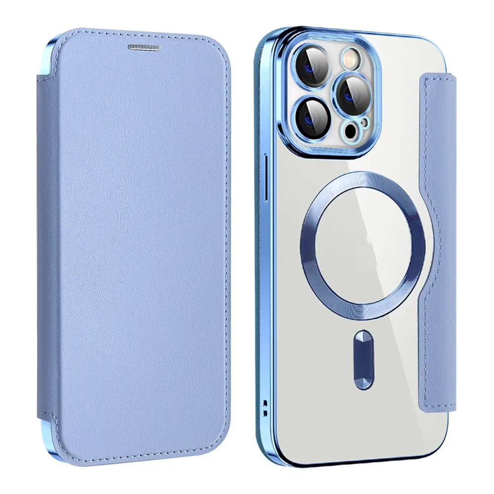 Capa Magnética de Couro Euroselle com Tampa para iPhone Séries 11-14