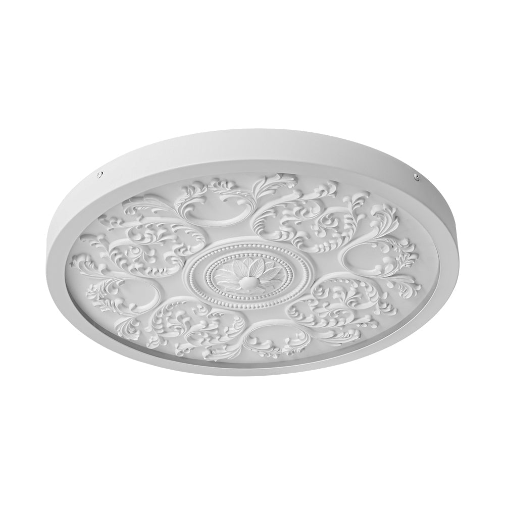 מנורת LED צמודת תקרה עשויה שרף, 19 אינץ׳, עם עיטור מובלט בגימור לבן מט, ניתנת לעמעום, לחדר השינה, לסלון ולמסדרון, 3000K, אור חמים ורך, דקורטיבית, נמוכה