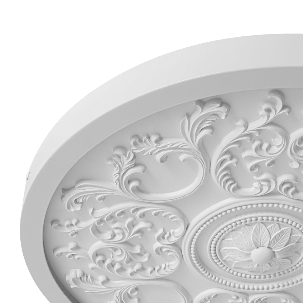 מנורת LED צמודת תקרה עשויה שרף, 19 אינץ׳, עם עיטור מובלט בגימור לבן מט, ניתנת לעמעום, לחדר השינה, לסלון ולמסדרון, 3000K, אור חמים ורך, דקורטיבית, נמוכה