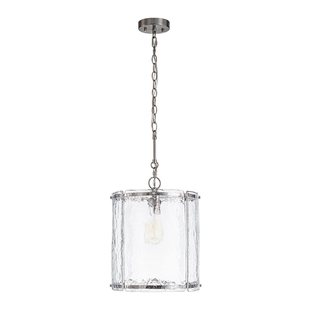 Lámpara colgante de vidrio acanalado con jaula, de 13 in, en latón o níquel, para encimera de cocina y mesa de comedor, con cadena ajustable de 79 in