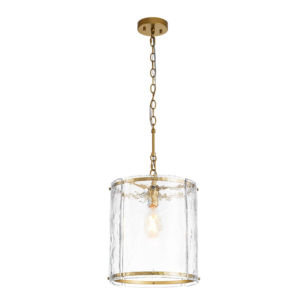 Lámpara colgante de vidrio acanalado con jaula, de 13 in, en latón o níquel, para encimera de cocina y mesa de comedor, con cadena ajustable de 79 in