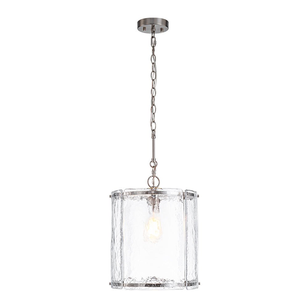 Lámpara colgante de vidrio acanalado con jaula, de 13 in, en latón o níquel, para encimera de cocina y mesa de comedor, con cadena ajustable de 79 in