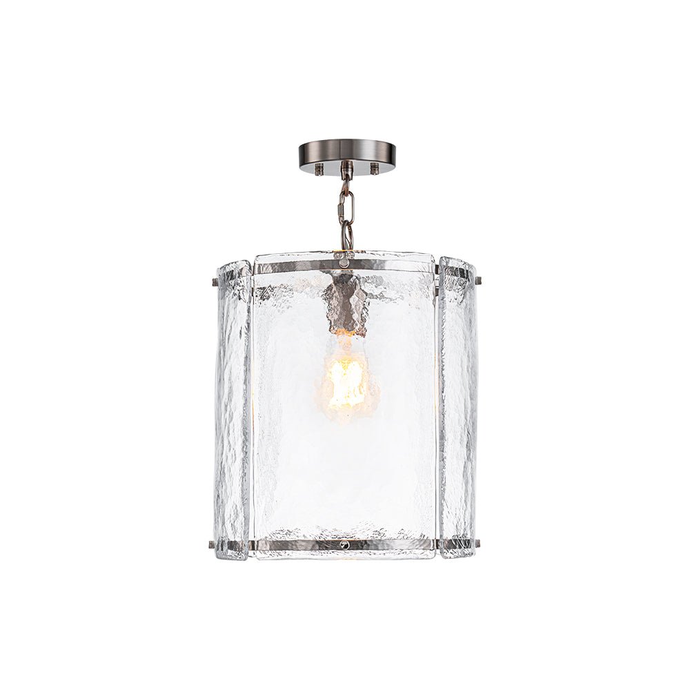 Lámpara colgante de vidrio acanalado con jaula, de 13 in, en latón o níquel, para encimera de cocina y mesa de comedor, con cadena ajustable de 79 in