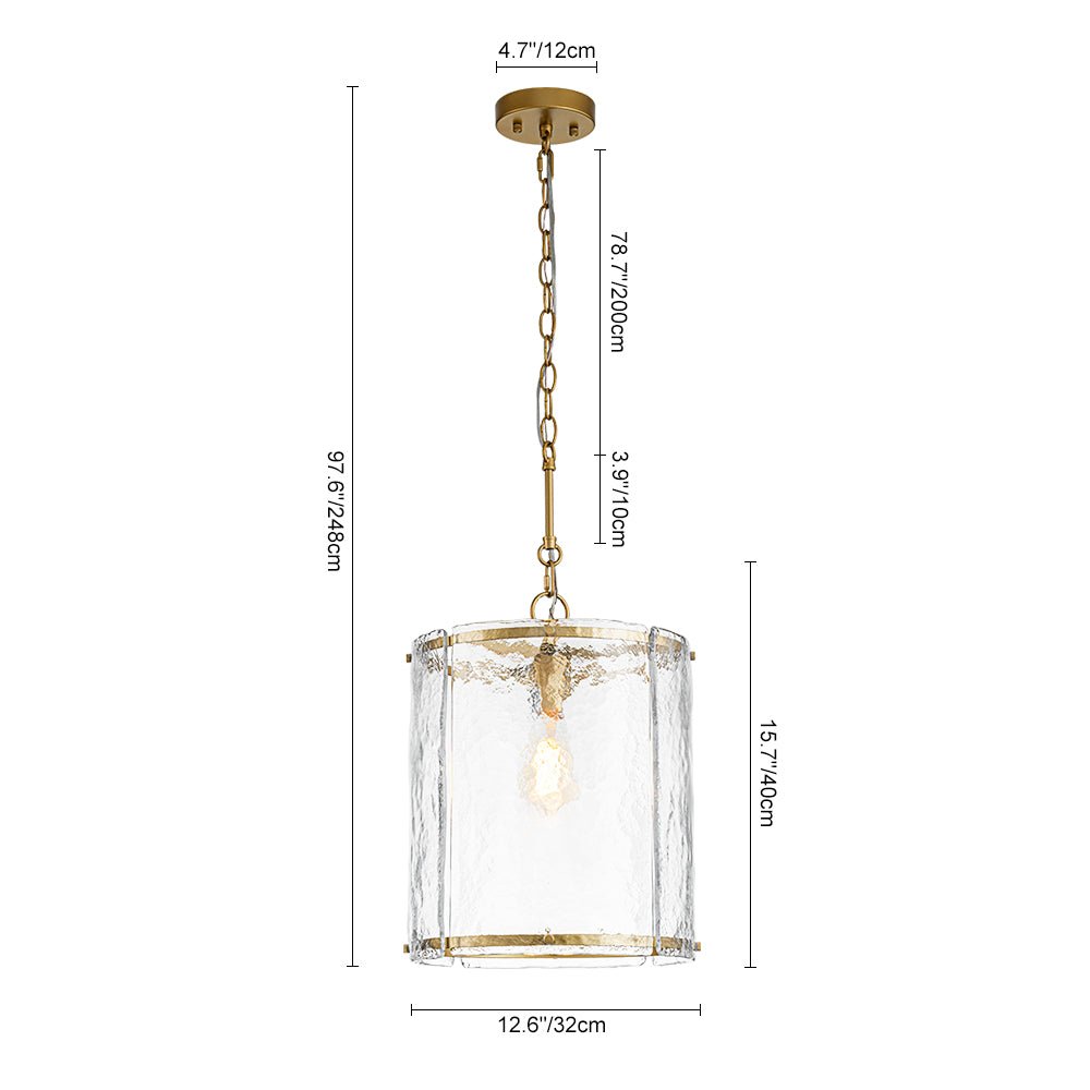 Lámpara colgante de vidrio acanalado con jaula, de 13 in, en latón o níquel, para encimera de cocina y mesa de comedor, con cadena ajustable de 79 in