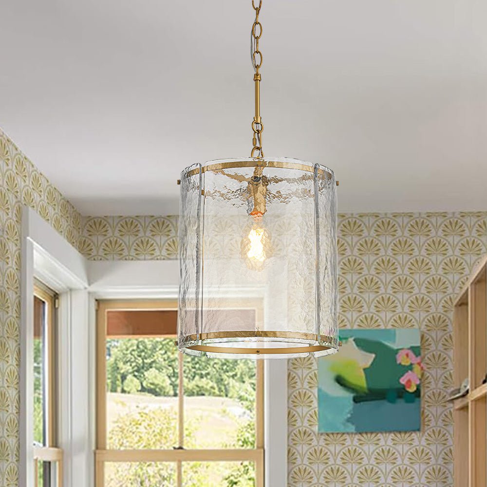 Lámpara colgante de vidrio acanalado con jaula, de 13 in, en latón o níquel, para encimera de cocina y mesa de comedor, con cadena ajustable de 79 in