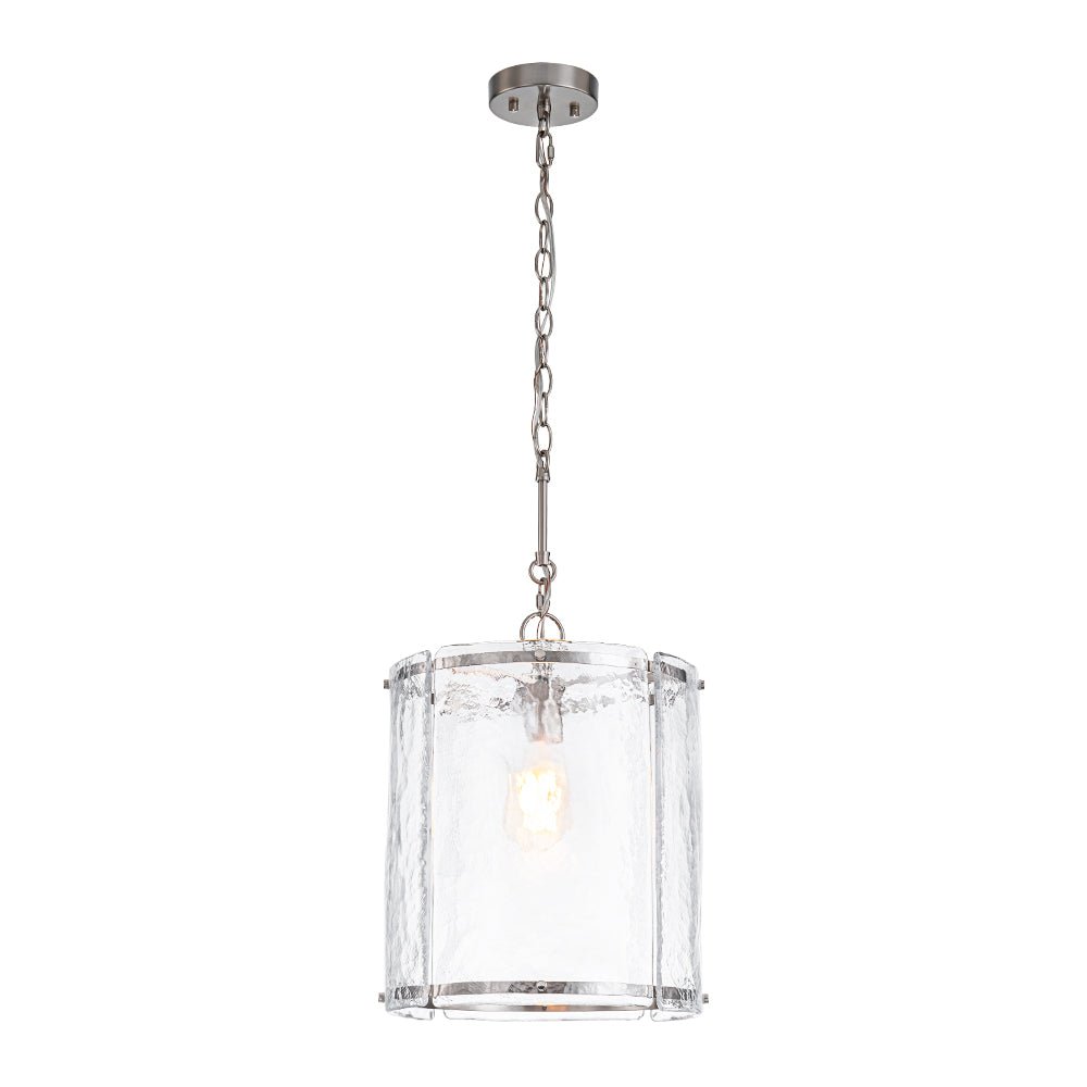 Lámpara colgante de vidrio acanalado con jaula, de 13 in, en latón o níquel, para encimera de cocina y mesa de comedor, con cadena ajustable de 79 in