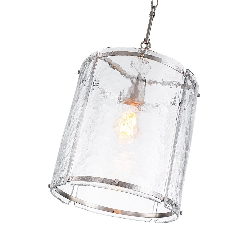 Lámpara colgante de vidrio acanalado con jaula, de 13 in, en latón o níquel, para encimera de cocina y mesa de comedor, con cadena ajustable de 79 in