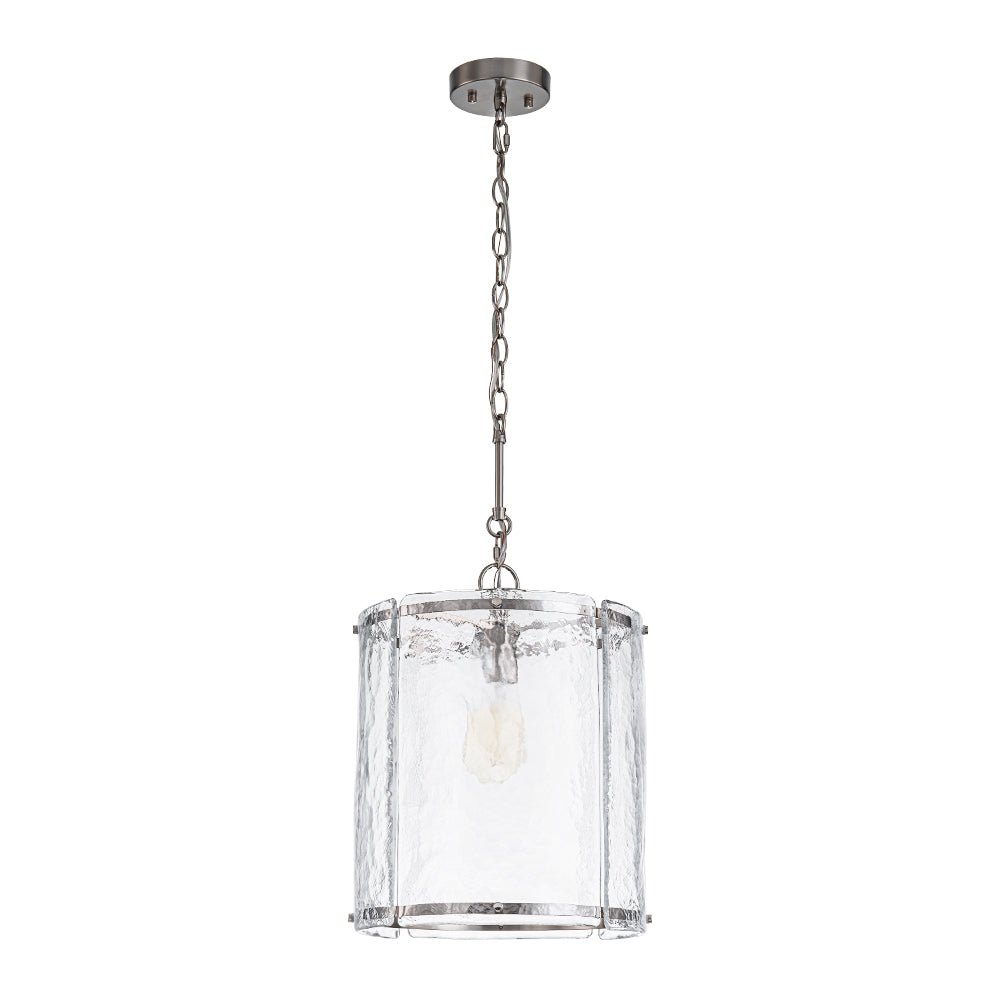 Lámpara colgante de vidrio acanalado con jaula, de 13 in, en latón o níquel, para encimera de cocina y mesa de comedor, con cadena ajustable de 79 in