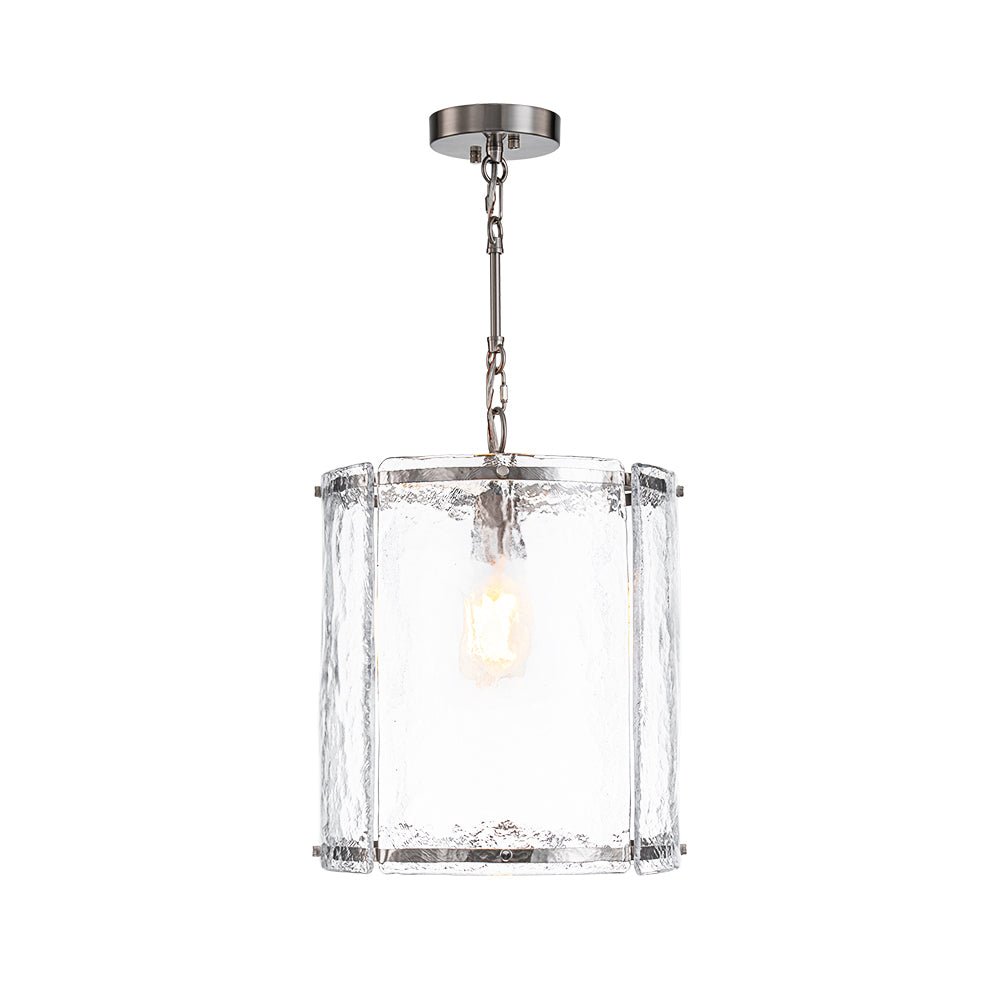Lámpara colgante de vidrio acanalado con jaula, de 13 in, en latón o níquel, para encimera de cocina y mesa de comedor, con cadena ajustable de 79 in