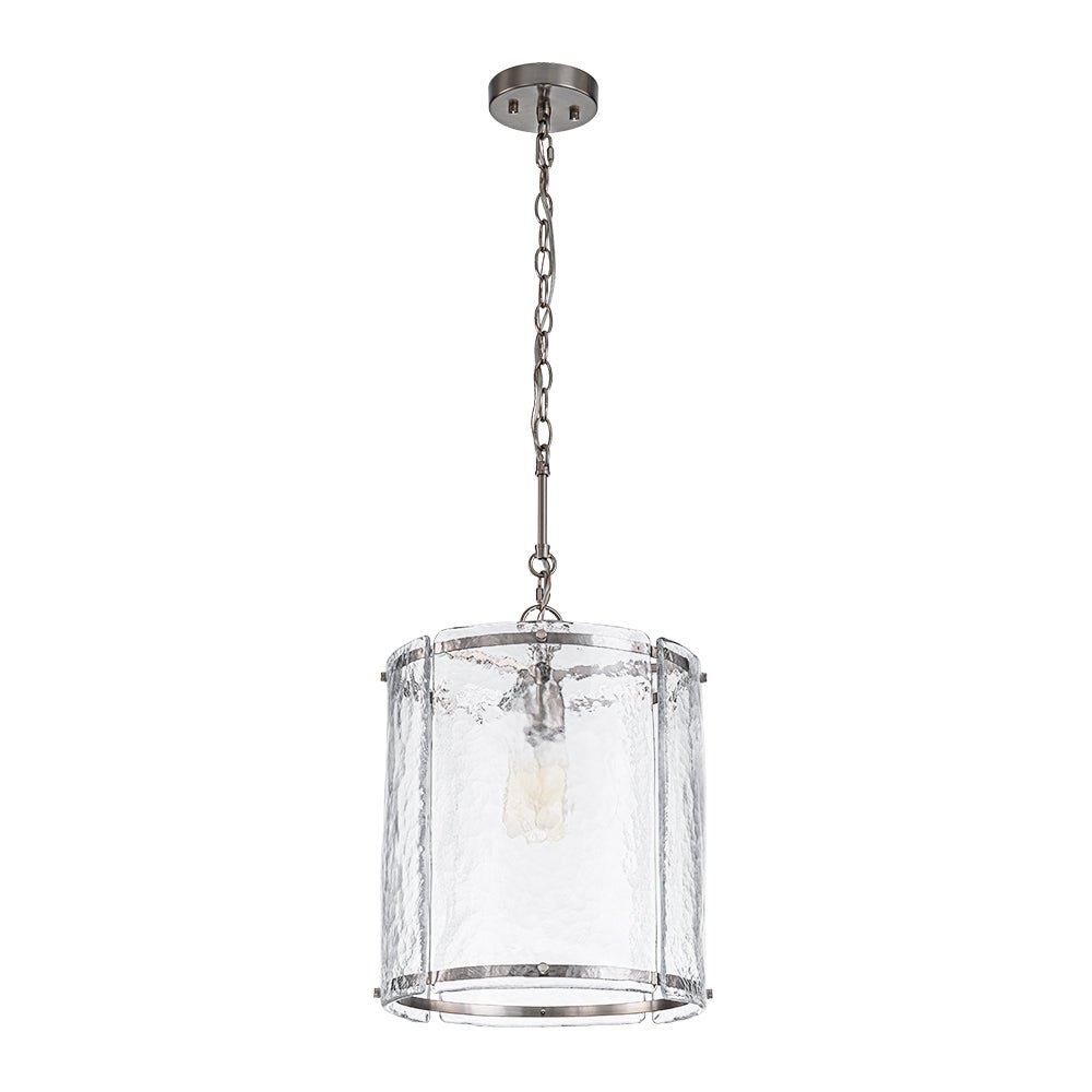Lámpara colgante de vidrio acanalado con jaula, de 13 in, en latón o níquel, para encimera de cocina y mesa de comedor, con cadena ajustable de 79 in