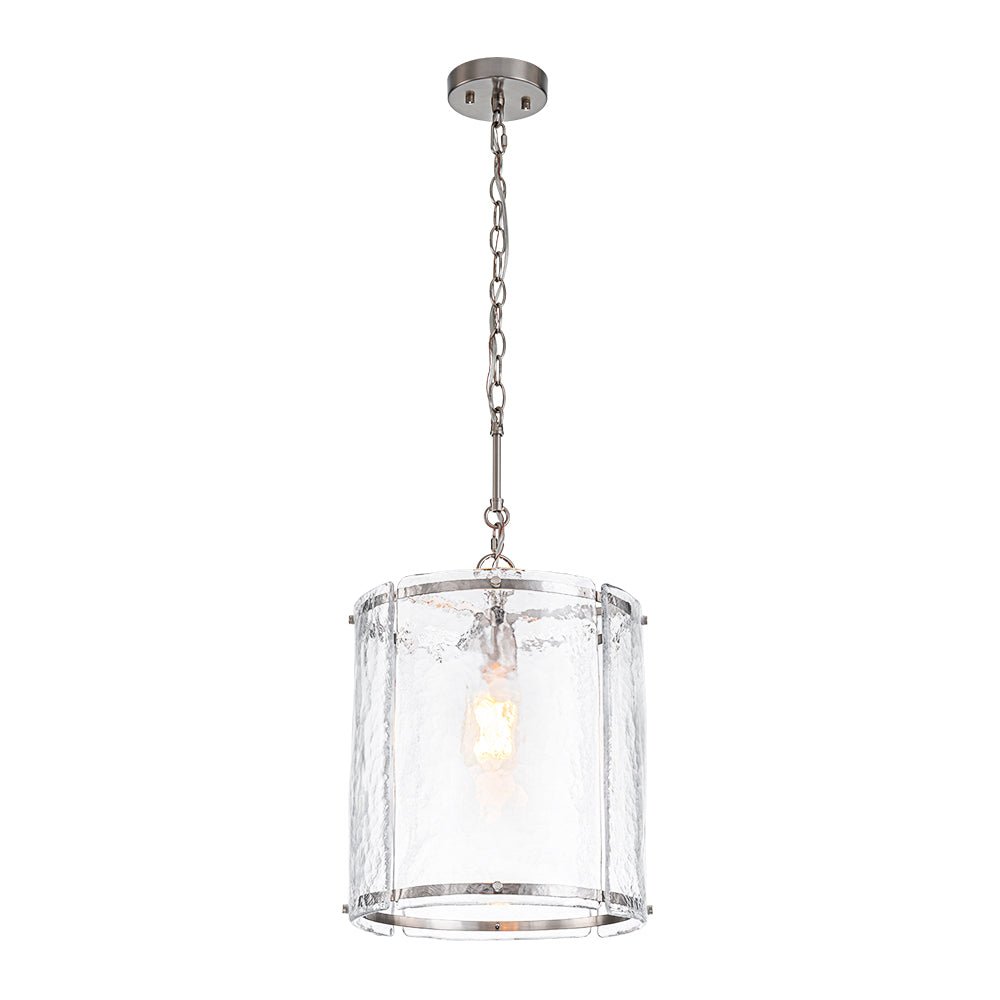 Lámpara colgante de vidrio acanalado con jaula, de 13 in, en latón o níquel, para encimera de cocina y mesa de comedor, con cadena ajustable de 79 in
