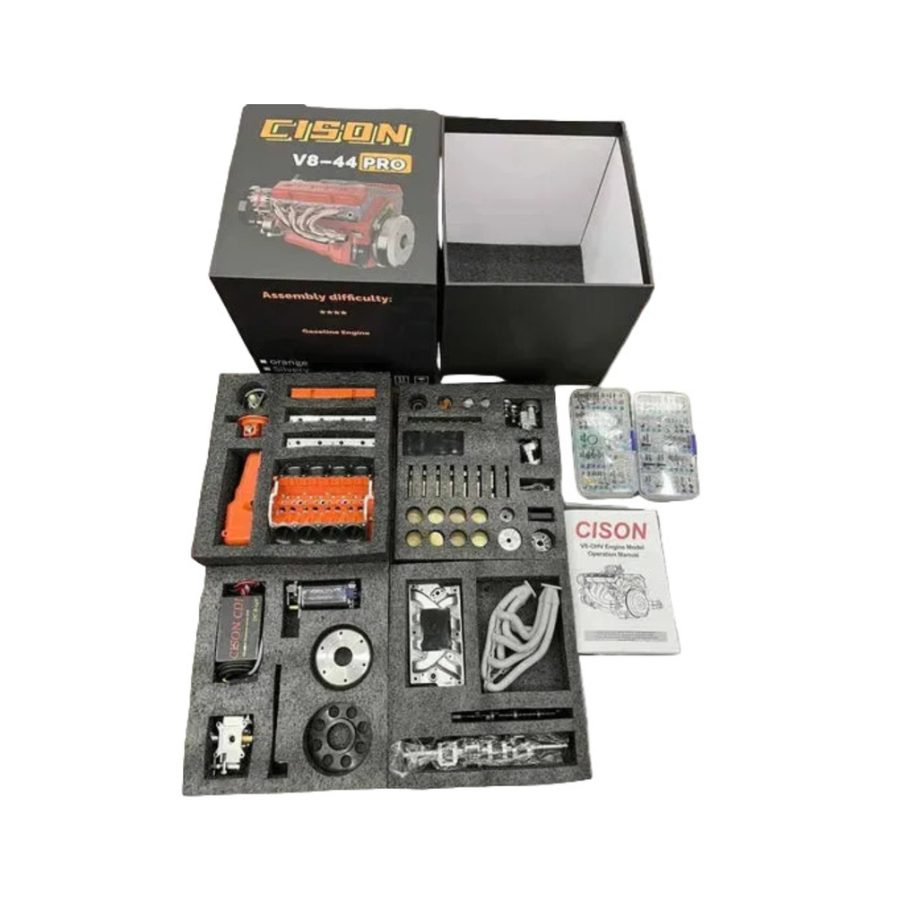 Gasoline-Powered V8 Kit — Functional Mini Motor, CDI, CNC Metal Parts
