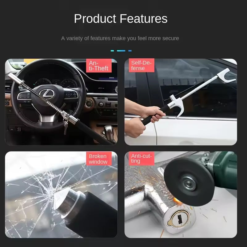 Retractable Vehicle Anti-Theft Bar — Copper Core Lock, Glass Breaker