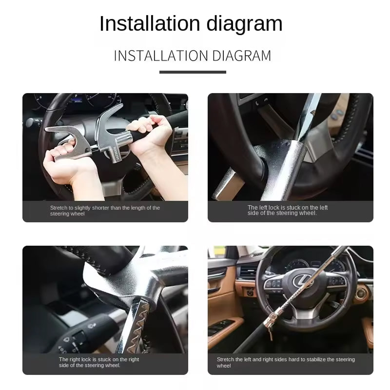 Retractable Vehicle Anti-Theft Bar — Copper Core Lock, Glass Breaker