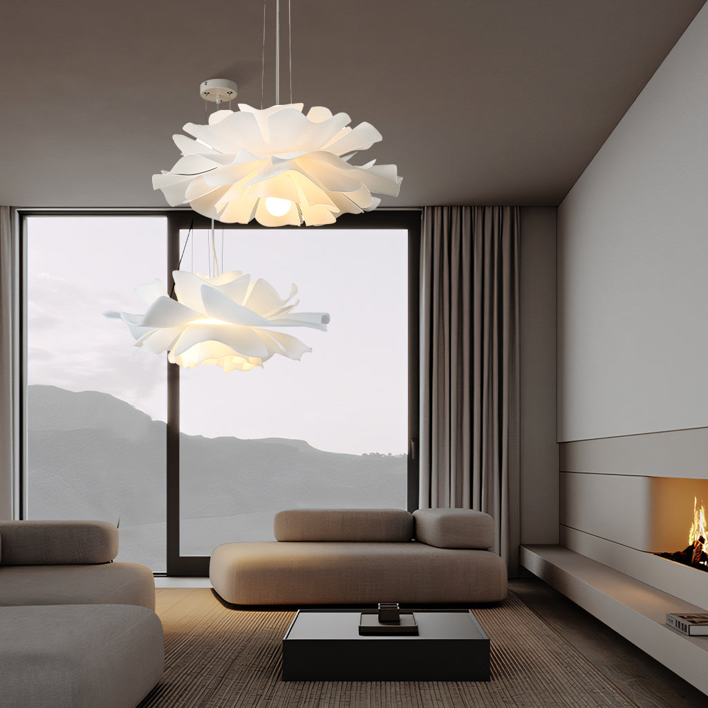 Deckenleuchte aus mehrschichtigem Acryl und Metall, weißes Blumendesign
