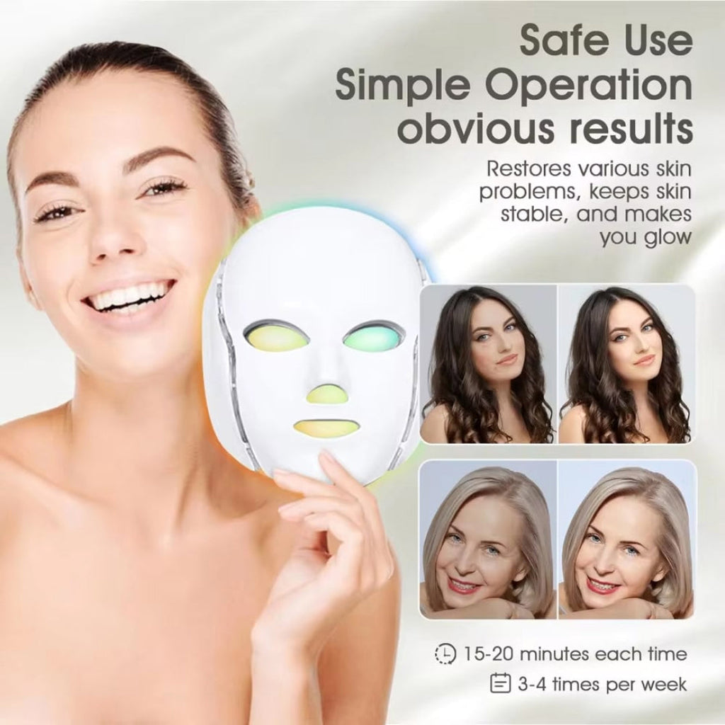 LED-Lichttherapiemaske fürs Gesicht — mehrfarbige Photonen, Anti-Aging, Fernbedienung