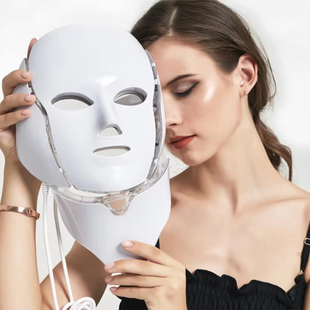 LED-Lichttherapiemaske fürs Gesicht — mehrfarbige Photonen, Anti-Aging, Fernbedienung