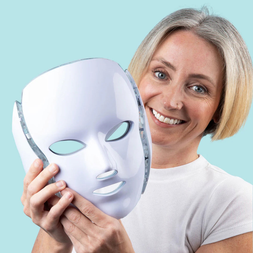 LED-Lichttherapiemaske fürs Gesicht — mehrfarbige Photonen, Anti-Aging, Fernbedienung